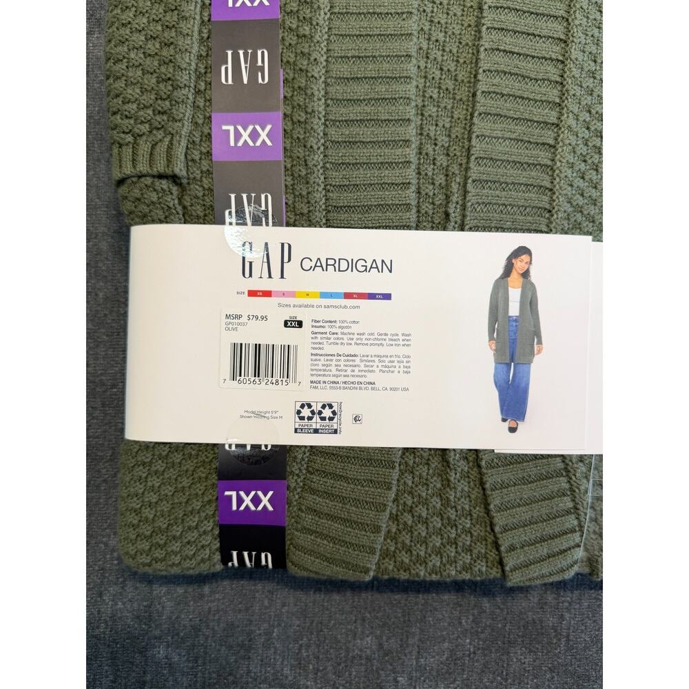 NWT Gap Long Sleeve Open Cardigan Women's 2XL Olive Green Front Pockets Winter - Picture 5 of 5